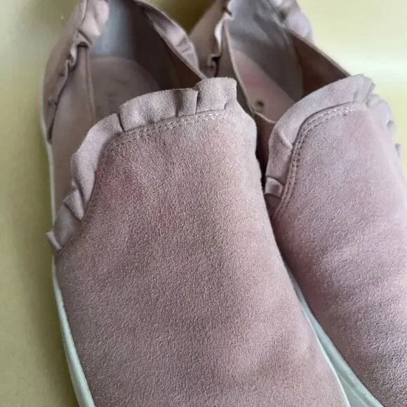 Kate Spade Lillie Pink Suede Ruffle Slip-On Sneakers Leather Upper Size 8.5 - Picture 7 of 14